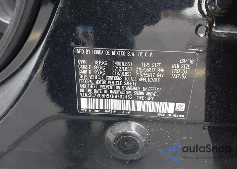 2017 Honda Hr-V Ex from USA, damaged, VIN 3CZRU5H5XHM702452